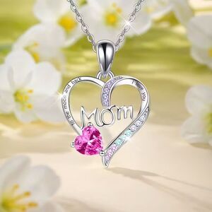 Mom Silver Pink Rhinestone Heart Pendant Necklace Drop Charm Crystal Gemstone